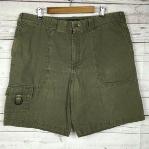 Eddie Bauer Mens Cargo Shorts 40 Green Durable Thick Cotton Trail Camping Gear